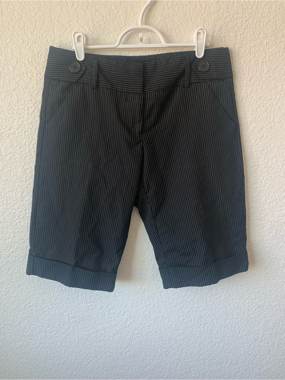Studio Y Black Pinstripe Knee-Length Bermuda Beach Shorts